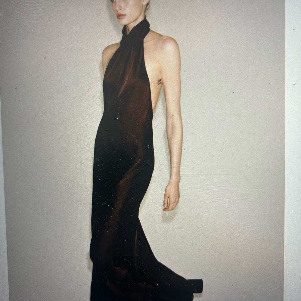 NWT Zara Elegant Brown Halter Evening Dress